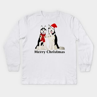 Huskies Merry Christmas Kids Long Sleeve T-Shirt